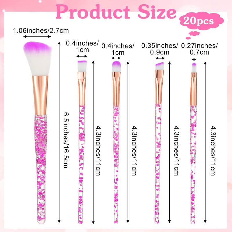 YBEATY 20 Pcs Glitter Crystal Makeup Brush Set Bling Concealer Eye Shadow Eyeliner Brushes Sparkle Foundation Cosmetic Lip Blending Synthetic Brushes Tools Kit for Women Transparent Handles - Image 2