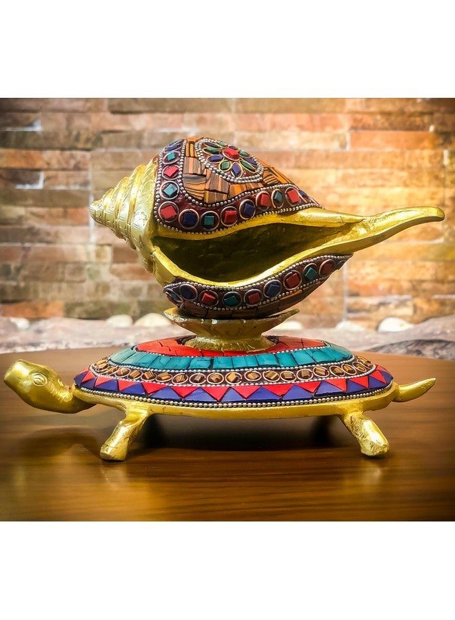 The Artage Brass Shankh Tortoise Vastu Items Statue Showpiece Home Decor Gifting Office Decorative Piece for Puja Room Living Room Positive Figurine Artefact Tableware - Image 1