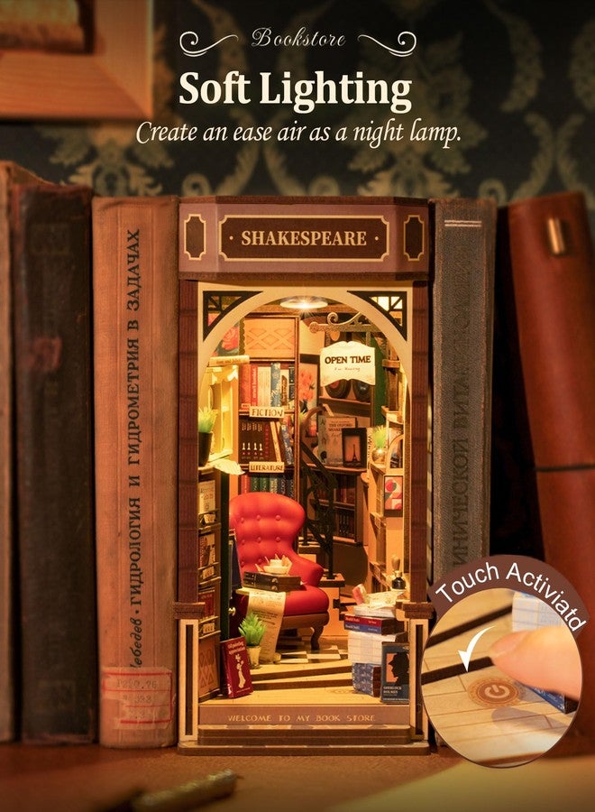Rolife DIY Book Nook Kit 3D Wooden Puzzles for Adults 8.6" Bookstore Miniature House Kit Booknook Bookshelf Insert Decor with LED Lights Craft Kits Family Project Gifts for Adults Women Men - Image 5