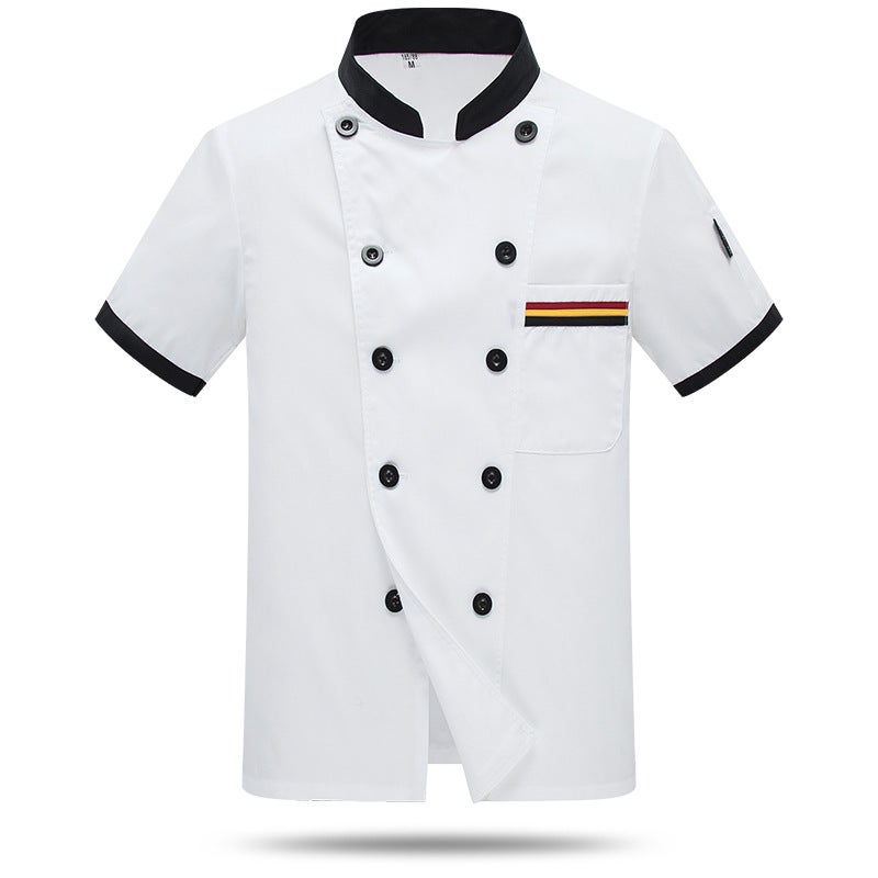 Chef Jacket Long Sleeve Winter Set White black collar short sleeve top with three bars 