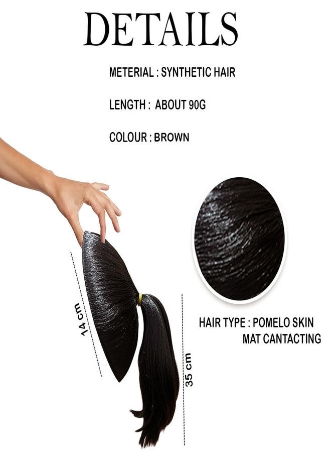 Pinaka Ball Head Wig Wrapped With Grapefruit Peel Flower Bud Head To Increase The Amount Of Hair On The Top Of The Head (Ponytail 35cm, Brown) - Image 2