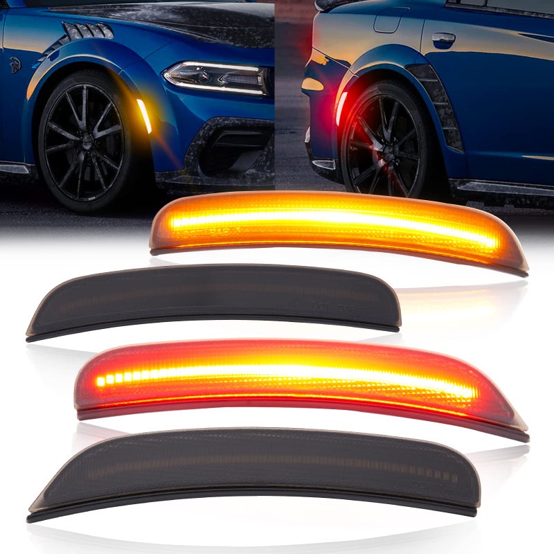 Charger Side Marker Lights Assembly Kit Compatible with 20152022 Dodge Charger LED Smoked Lens Turn Signal Lamp with Amber Front and Red Rear Light Replace 68214405AA 68214404AA 68214127AA