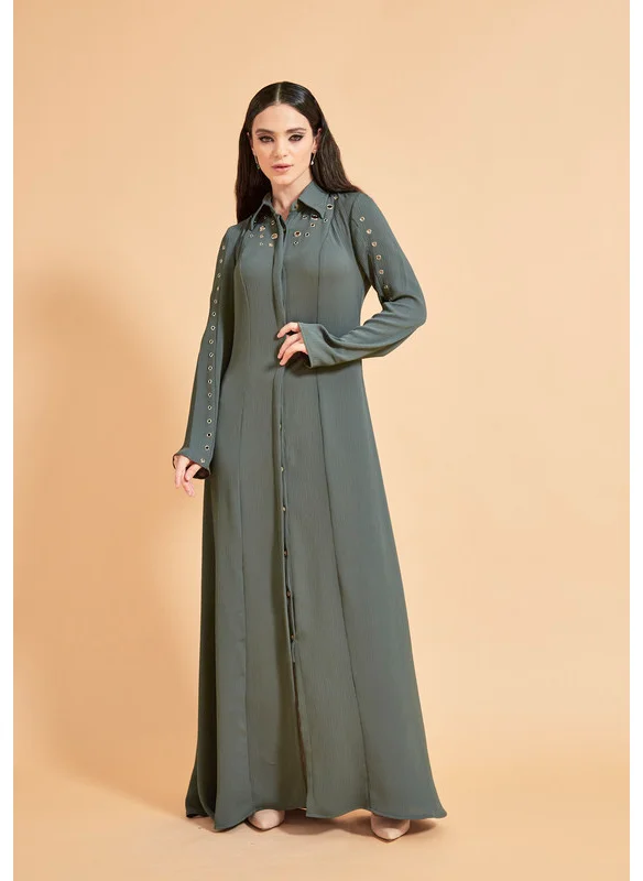 ذوق Metallic Eyelet Maxi Shirt Dress