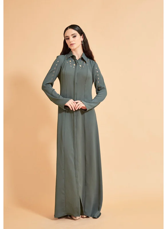 ذوق Metallic Eyelet Maxi Shirt Dress