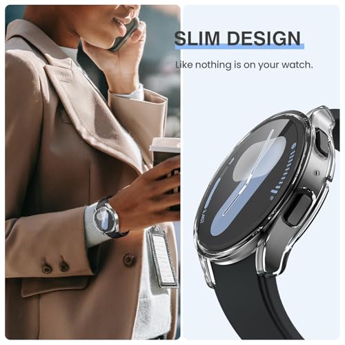 Tensea [2Pack] for Samsung Galaxy Watch 7 2024 Screen Protector Case 40mm Accessories, Protective Face Cover for 40 mm, Hard Bumper Built-in Tempered Glass Film for Women Men - Image 4