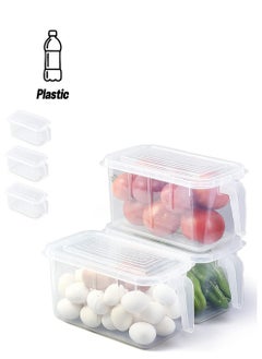 SKY-TOUCH 6pcs Refrigerator Organizer, Stackable Plastic Kitchen Food Storage Containers with Lids and Handle for Fruits Vegetables, Freezer Safe Boxes, Transparent