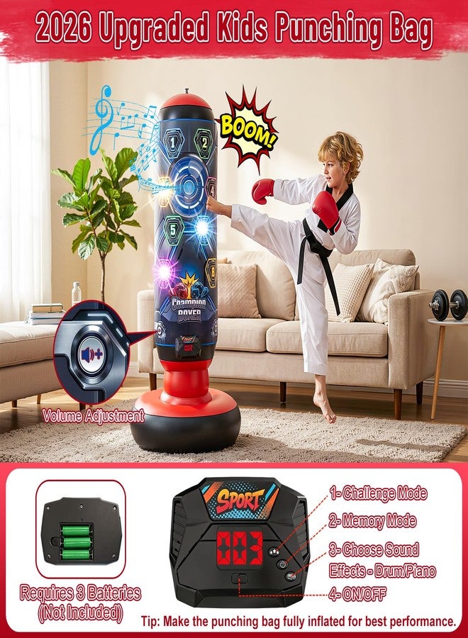 OMKSIH Kids Punching Bag with Gloves, Inflatable Boxing Set with Scoring, Lights & Music, 4 Game Modes, Freestanding Electronic Boxing Bag, Interactive Training Set Birthday Gift for Boys Girls Ages 4-12 - Image 3