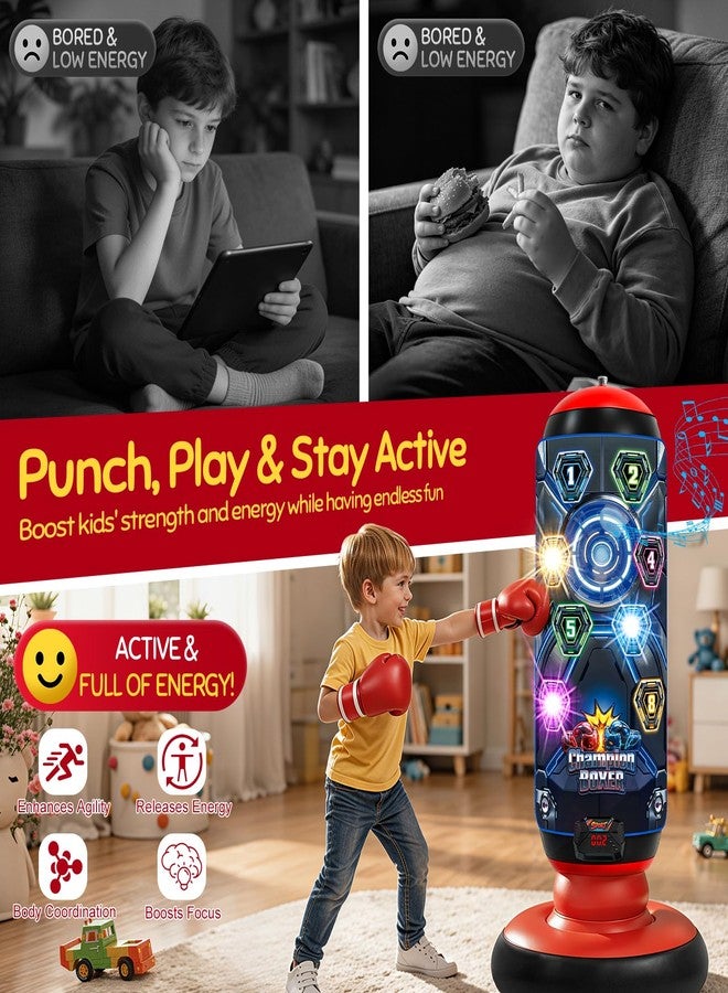 OMKSIH Kids Punching Bag with Gloves, Inflatable Boxing Set with Scoring, Lights & Music, 4 Game Modes, Freestanding Electronic Boxing Bag, Interactive Training Set Birthday Gift for Boys Girls Ages 4-12 - Image 5