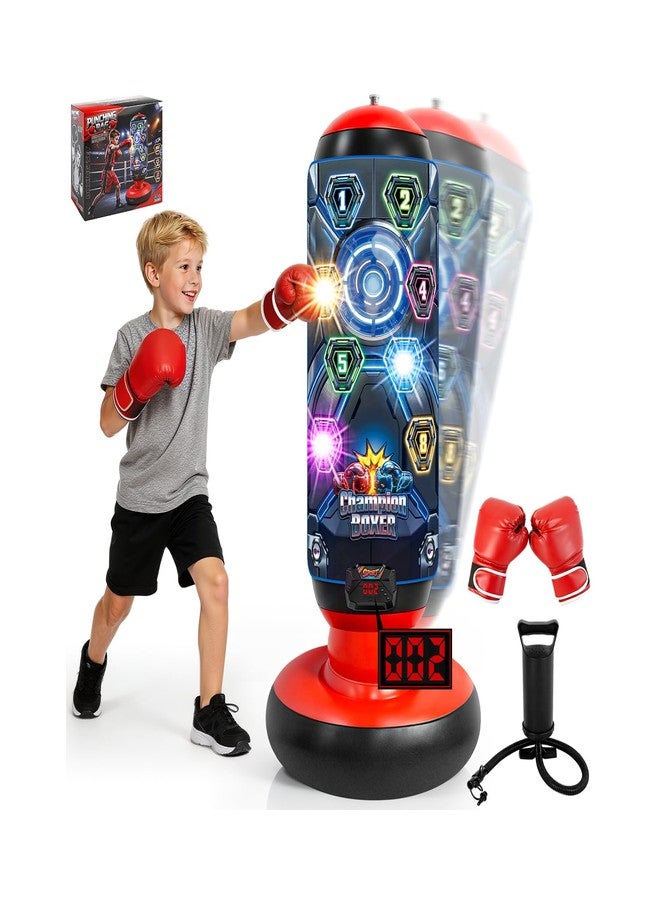 OMKSIH Kids Punching Bag with Gloves, Inflatable Boxing Set with Scoring, Lights & Music, 4 Game Modes, Freestanding Electronic Boxing Bag, Interactive Training Set Birthday Gift for Boys Girls Ages 4-12 - Image 1