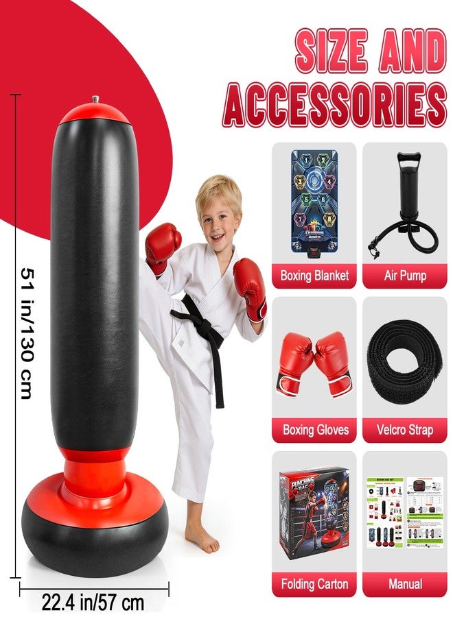 OMKSIH Kids Punching Bag with Gloves, Inflatable Boxing Set with Scoring, Lights & Music, 4 Game Modes, Freestanding Electronic Boxing Bag, Interactive Training Set Birthday Gift for Boys Girls Ages 4-12 - Image 2