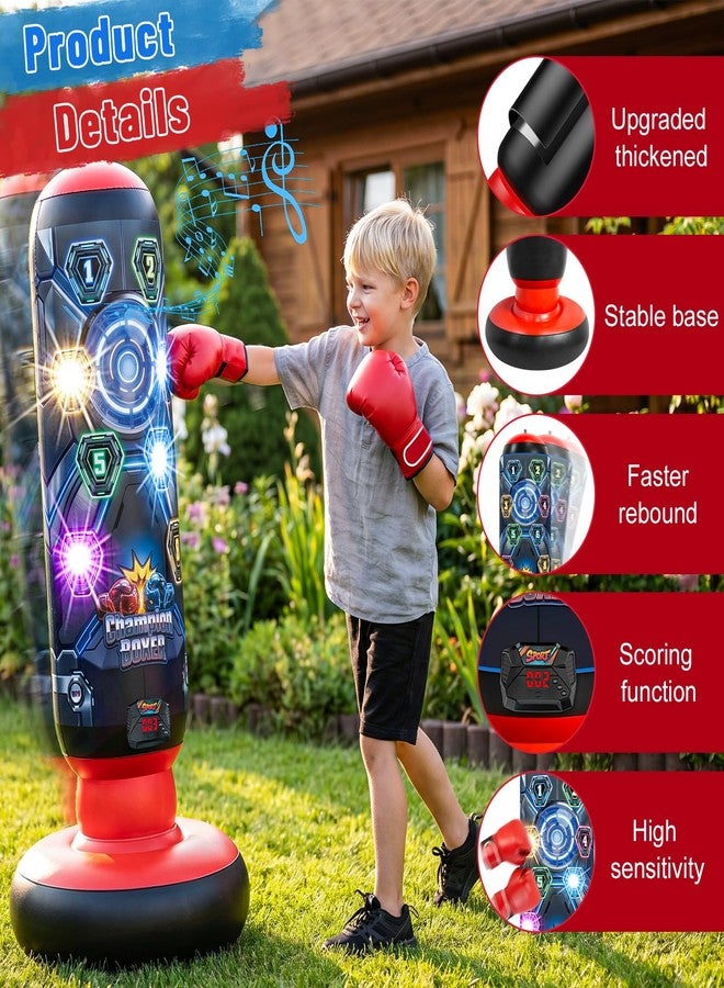 OMKSIH Kids Punching Bag with Gloves, Inflatable Boxing Set with Scoring, Lights & Music, 4 Game Modes, Freestanding Electronic Boxing Bag, Interactive Training Set Birthday Gift for Boys Girls Ages 4-12 - Image 4