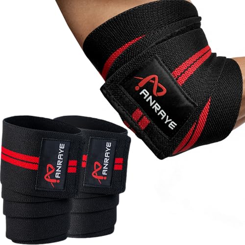 Anraye Elbow Wraps for Weightlifting 47 Adjustable Compression Straps Brace for Joint Support 1 Pair Elbow Wraps Weight Lifting Men Women for Bench Press Powerlifting and Fitness Training - Image 1