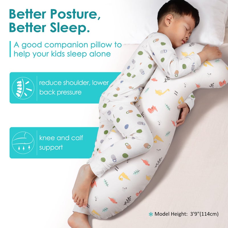 BYRIVER 35" Contour Cooling Cute Body Pillow for Kids Girls Boys, Child Hug Pillow for Sleeping, Washable Cotton Dinasour Pillow Cover, Gifts for Kids (KL) - Image 4