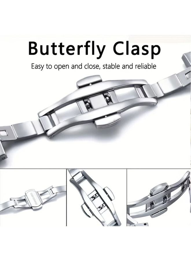 Black 24mm Stainless Steel Watchband Curved End Durable Metal Bracelet Strap Adjustable Fit - Image 4