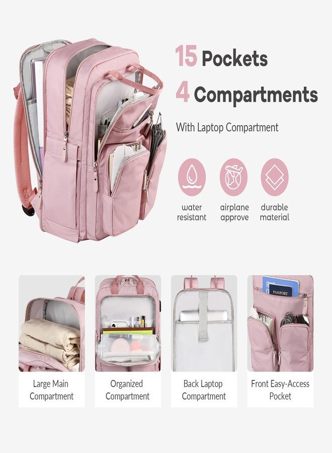 Mancro College Backpack for Women, 15.6 Inch TSA Laptop Bookbag with USB Charging Port and Wet Pocket, Large Capacity Travel Backpacks Casual Daypack, Pink - Image 3
