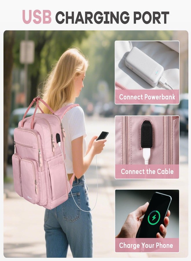 Mancro College Backpack for Women, 15.6 Inch TSA Laptop Bookbag with USB Charging Port and Wet Pocket, Large Capacity Travel Backpacks Casual Daypack, Pink - Image 4