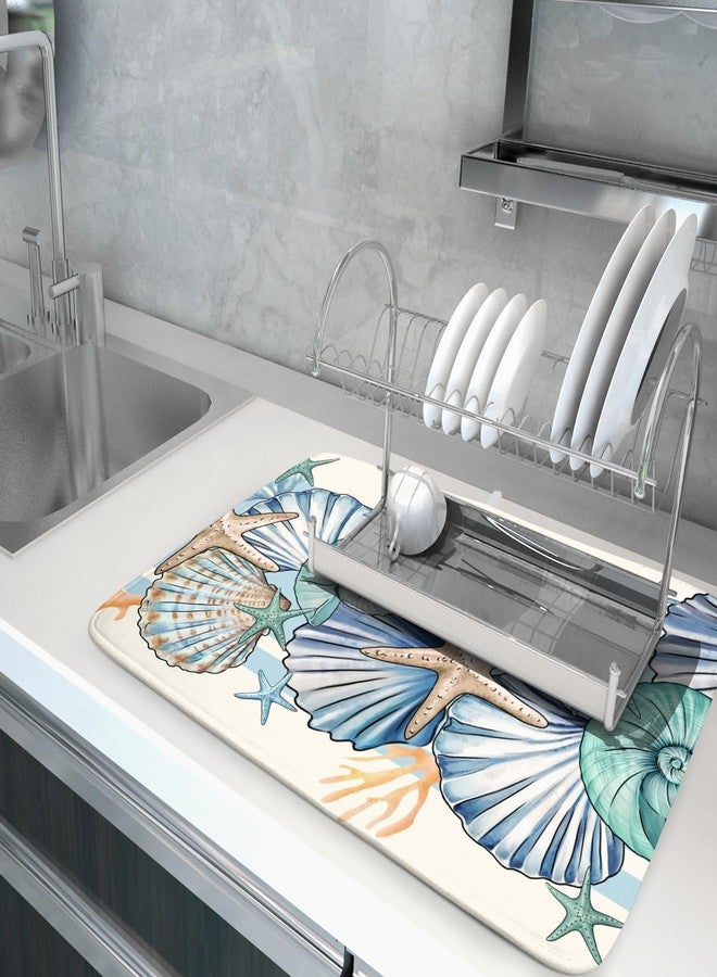 aportt Sea Shell Starfish Summer Dish Drying Pad 18 x 24 Inch With Absorbent Reversible Microfiber Coastal Ocean Drying Mats Dish Drainer Mat Fast Dry For Kitchen Dining Room Decoration - Image 5