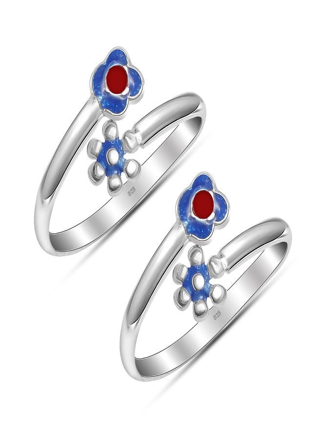 LeCalla 925 Sterling Silver Toe Ring for Women | BIS Hallmarked Adjustable Enamel Flower Toe Ring | Elegant and Comfortable Toering jewelry Gift | Anniversary Birthday Wedding Gifts - Image 1