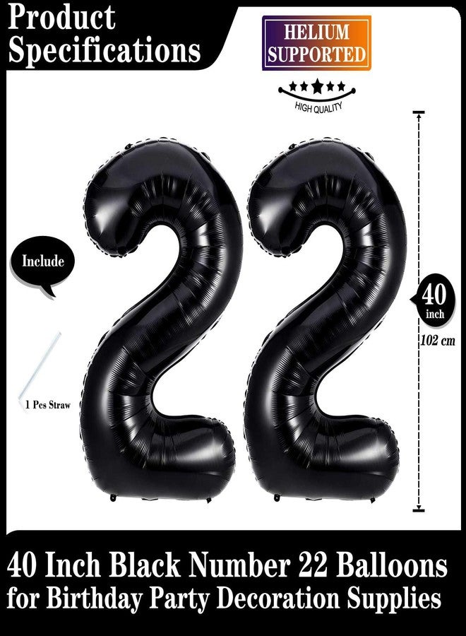 Lovoir Black 22 Number Balloons, 40 Inch Giant Number 22 Balloons Foil Mylar Helium Black Number Balloons for 22th Birthday Party Supplies Anniversary Event Celebration Decorations - Image 2
