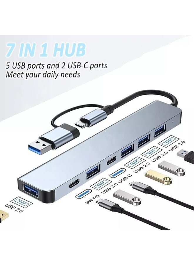 أوريون ماكس موزع USB-C متعدد المنافذ 7 في 1 مصنوع من الألومنيوم، مزود بـ 5 منافذ USB 3.0 ومنفذي USB-C، موزع USB عالي السرعة لأجهزة MacBook Pro/Air و iPad Pro وأجهزة Dell و HP المحمولة وغيرها. - Image 2
