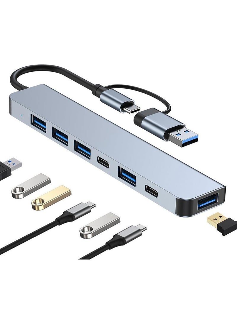 أوريون ماكس موزع USB-C متعدد المنافذ 7 في 1 مصنوع من الألومنيوم، مزود بـ 5 منافذ USB 3.0 ومنفذي USB-C، موزع USB عالي السرعة لأجهزة MacBook Pro/Air و iPad Pro وأجهزة Dell و HP المحمولة وغيرها. - Image 1