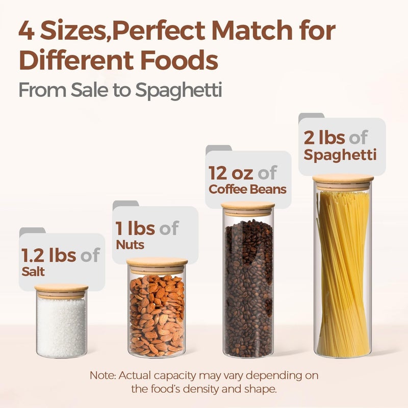 ComSaf Glass Food Storage Jars Set of 6, Clear Glass Storage Containers with Lids, Canisters Sets for the kitchen, Spaghetti, Pasta, Flour, Nuts, Oat, Coffee and Sugar Container, Pantry Organization - Image 3