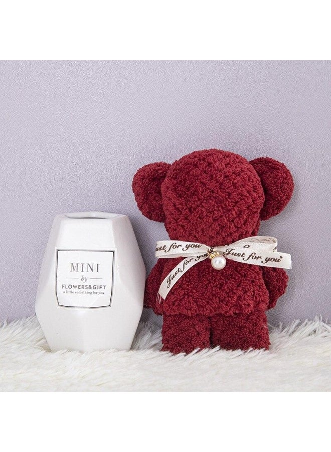 1pc Cartoon Cute Coral Velvet Bear Towel Square Towel Holiday Birthday Wedding Valentine's Day Souvenir Gift Household Washcloth 