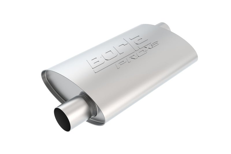 BORLA 40352 ProXS Universal Performance Muffler 25 Offset Inlet 25 Offset Outlet 4 x 95 Oval x 14 Long Body 19 Overall Length UnNotched Necks Reversible Design T304 Stainless Steel