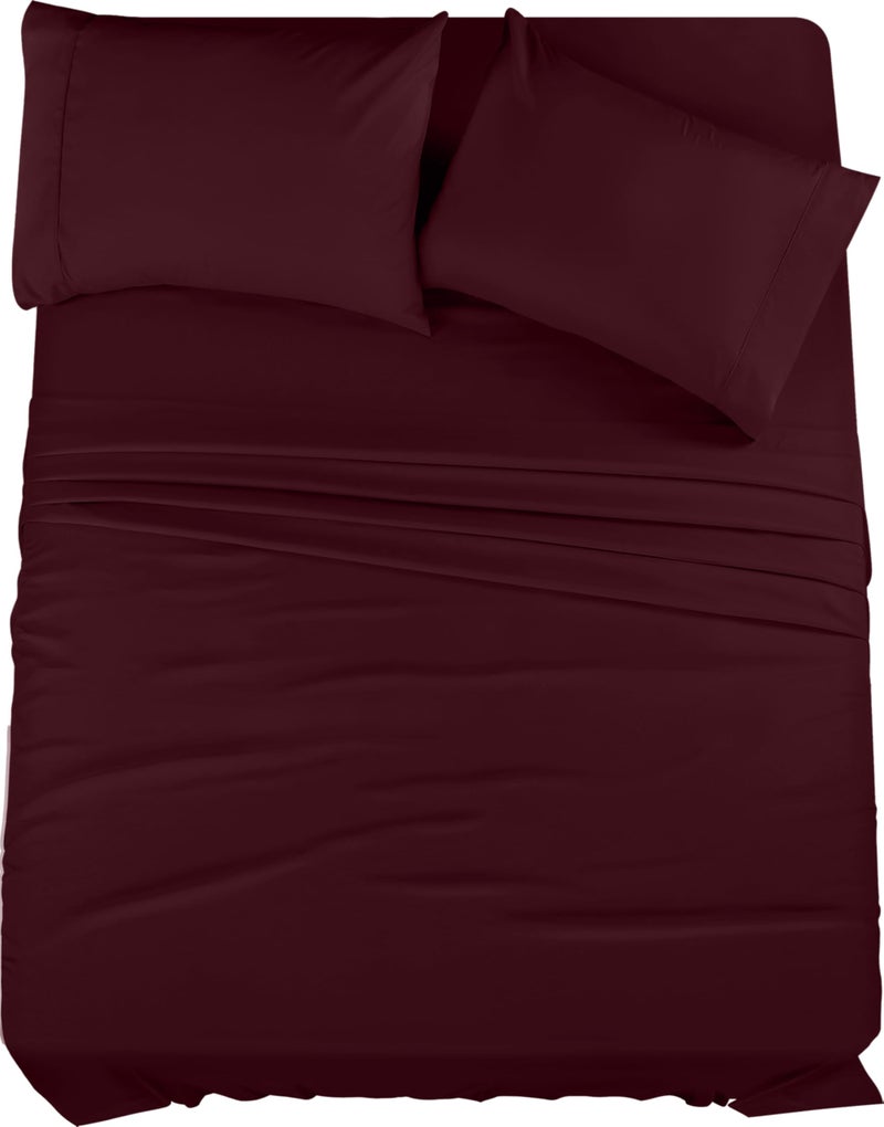 Utopia Bedding Queen Sheet Set – 4 Piece Bed Sheets for Queen Size Bed, Soft and Breathable Microfiber, Includes 1 Fitted Sheet, 1 Flat Sheet and 2 Pillowcases (Burgundy) - Image 1