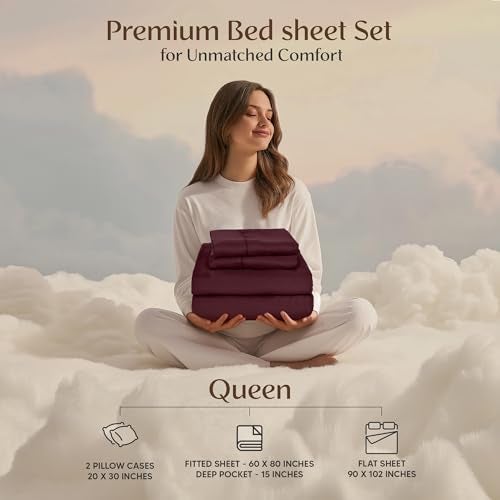 Utopia Bedding Queen Sheet Set – 4 Piece Bed Sheets for Queen Size Bed, Soft and Breathable Microfiber, Includes 1 Fitted Sheet, 1 Flat Sheet and 2 Pillowcases (Burgundy) - Image 2