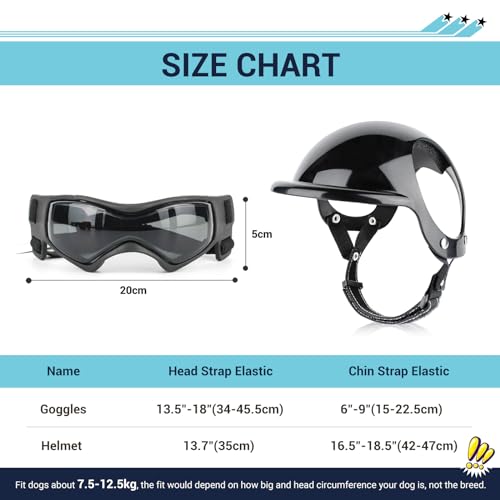 PETLESO Dog Goggles for Small Dogs with Helmet, 2PCS Doggy Sunglasses and Pet Motorcycle Helmet Set for Small Medium Breed Outdoor Driving Walking, Black - Image 2