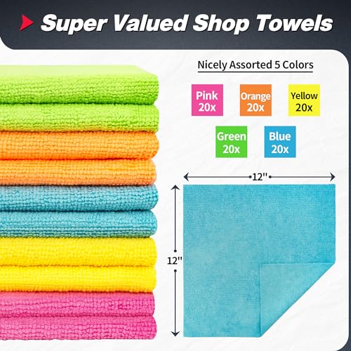 FIXSMITH Microfiber Cleaning Cloth, 100 Pack Shop Towels, Micro Fiber Cloth for Cleaning Car, All-Purpose Absorbent Cleaning Rags for Housekeeping, Dust Cloth for Office, Car Wash Towels, 12inx12in - Image 2