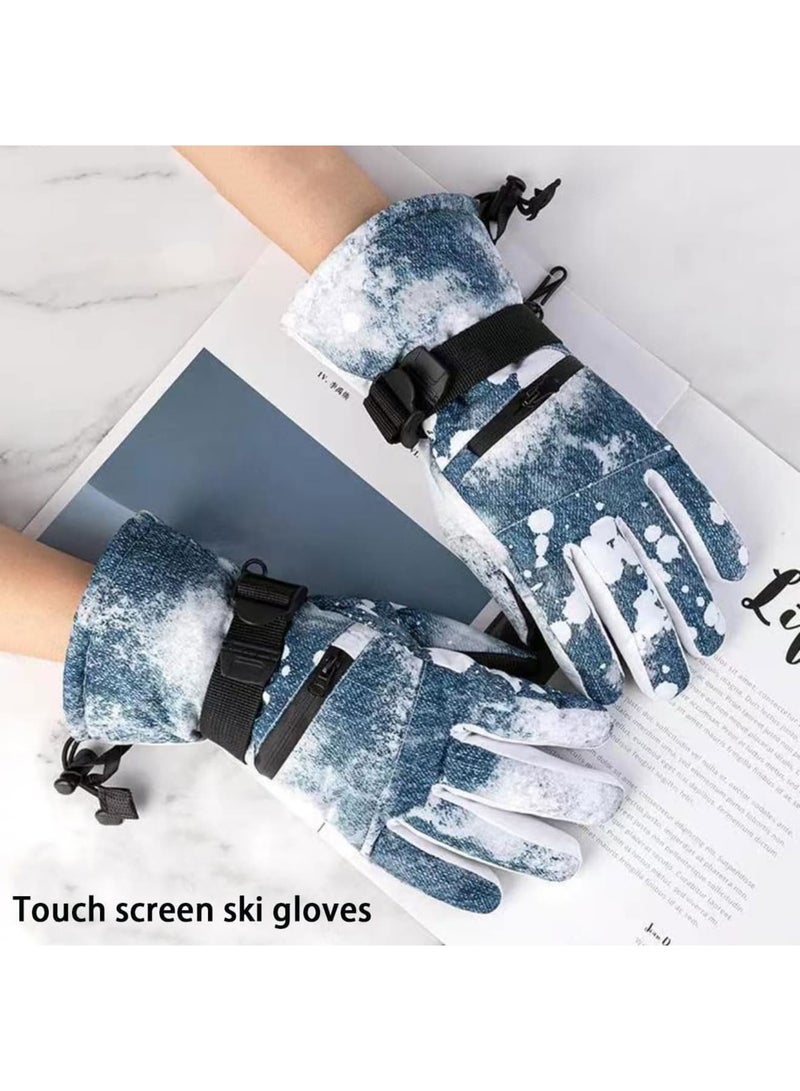SOLARAE قفازات التزلج، قفازات الدراجات، قفازات شتوية دافئة مقاومة للماء وقابلة للتنفس للرجال، قفازات التزلج للطقس البارد (أزرق جين)  - Image 4