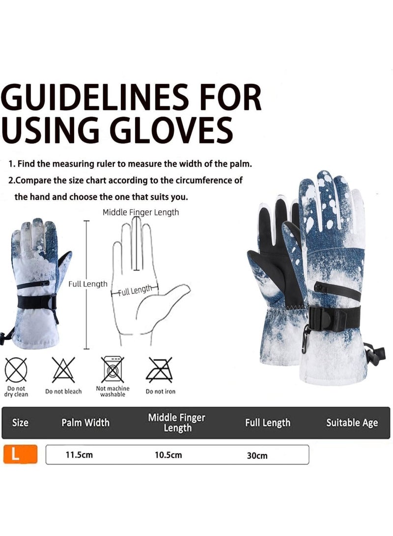SOLARAE قفازات التزلج، قفازات الدراجات، قفازات شتوية دافئة مقاومة للماء وقابلة للتنفس للرجال، قفازات التزلج للطقس البارد (أزرق جين)  - Image 3