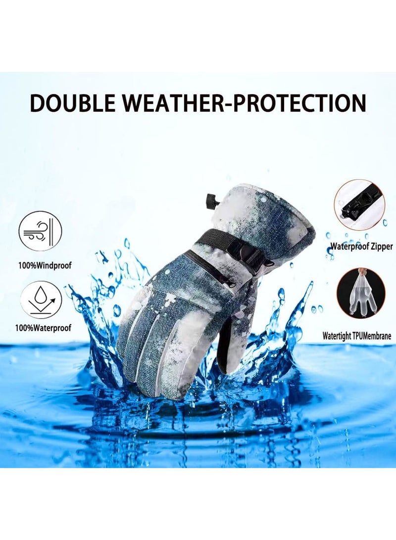 SOLARAE قفازات التزلج، قفازات الدراجات، قفازات شتوية دافئة مقاومة للماء وقابلة للتنفس للرجال، قفازات التزلج للطقس البارد (أزرق جين)  - Image 2