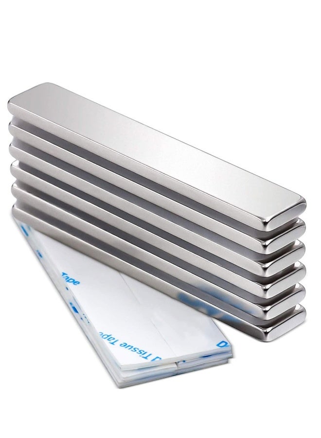 6 Pack Super Strong Neodymium Bar Magnets Waterproof Powerful Rare Earth with Epoxy Coating and Double Sided Adhesive for Fridge Scientific Shower Door Office etc 60x10x3mm - Image 1