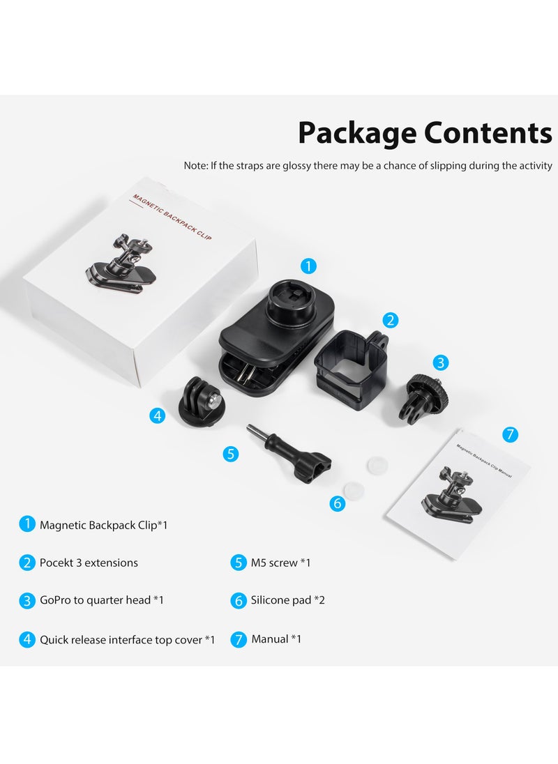 SYOSI - Accessories Kit for DJI OSMO Pocket 3 360° Rotation Backpack Clip Mount Shoulder Strap Accessories Multifunctional magnetic backpack clip for camera for DJI Pocket 3 OSMO Pockt Action Cameras - Image 1