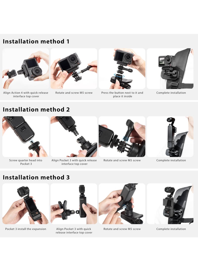 SYOSI - Accessories Kit for DJI OSMO Pocket 3 360° Rotation Backpack Clip Mount Shoulder Strap Accessories Multifunctional magnetic backpack clip for camera for DJI Pocket 3 OSMO Pockt Action Cameras - Image 1