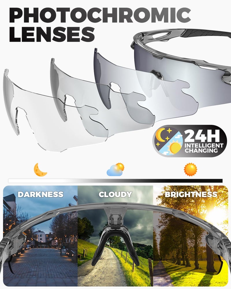 VICTGOAL Cycling Glasses Photochromic Sunglasses for Men Women TR90 Frame Glasses with UV Protection MTB Glasses for Cycling (Grey), Large - Image 2