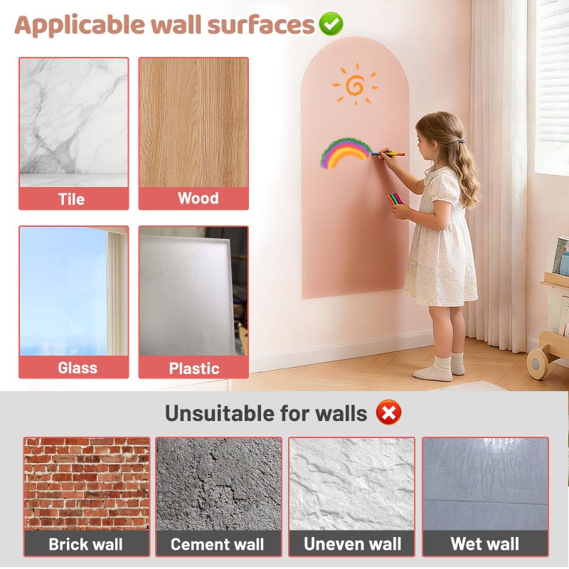 Kuesuny Magnetic Wall Decal 40 x 18In Arch Magnetic Chalkboard for Wall, Magnet Wall Drawing Learning for Playroom, School, Home (Light Pink - Image 3