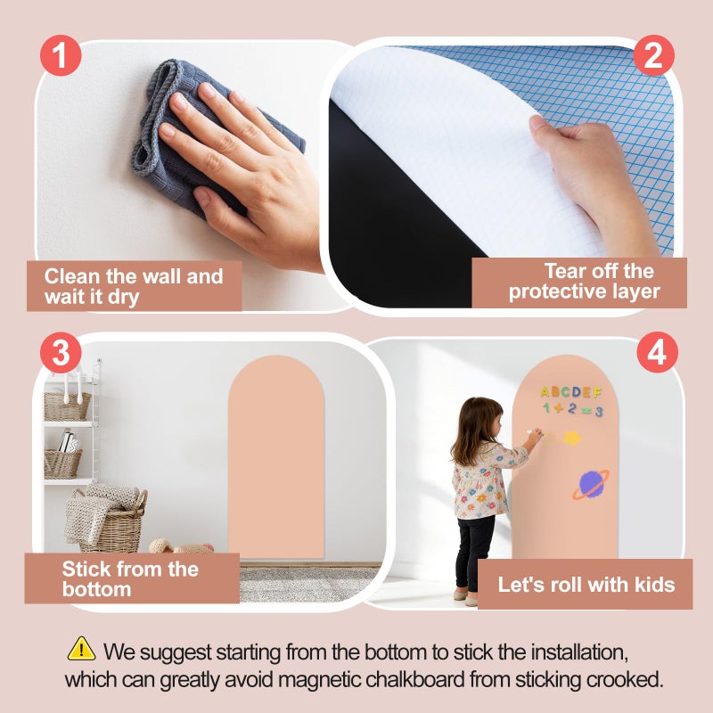 Kuesuny Magnetic Wall Decal 40 x 18In Arch Magnetic Chalkboard for Wall, Magnet Wall Drawing Learning for Playroom, School, Home (Light Pink - Image 4