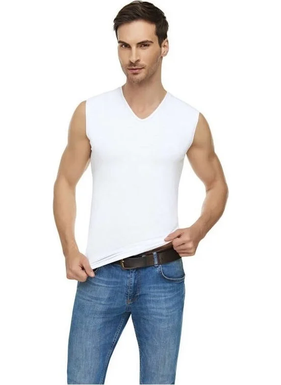 Tutku Elit Men's Elastane V-Neck Zero Sleeve Undershirt 6 Pcs 1305