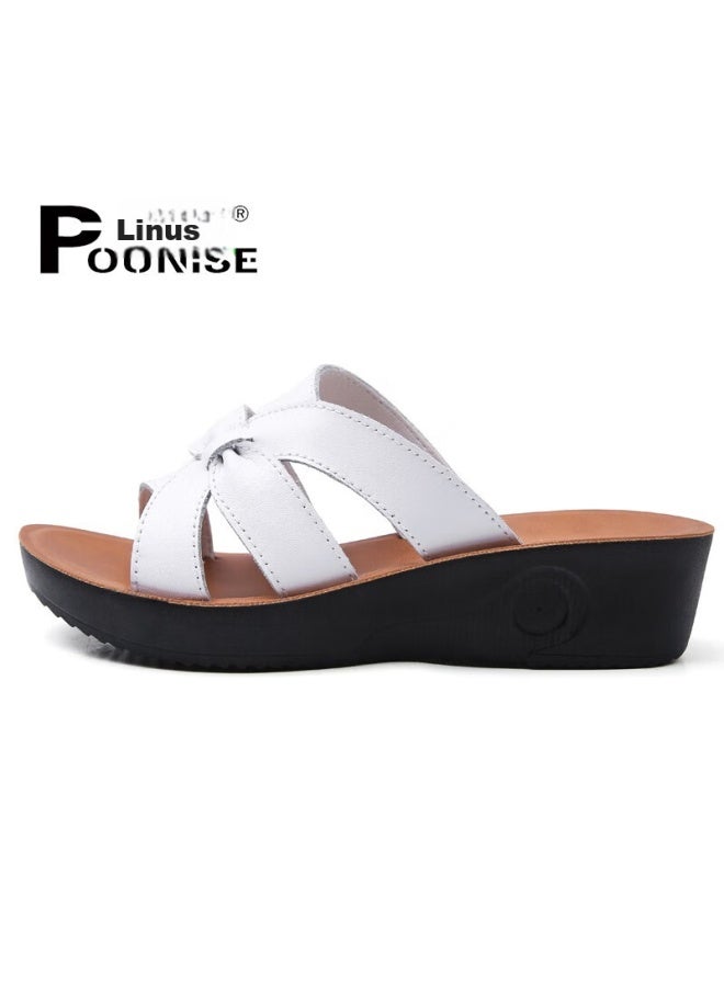Pounise منصة الموضة الصنادل إسفين المرأة مريح مفتوح إصبع القدم سميك النعل أم الصنادل Pdx-0520 أبيض 35/225 - Image 3