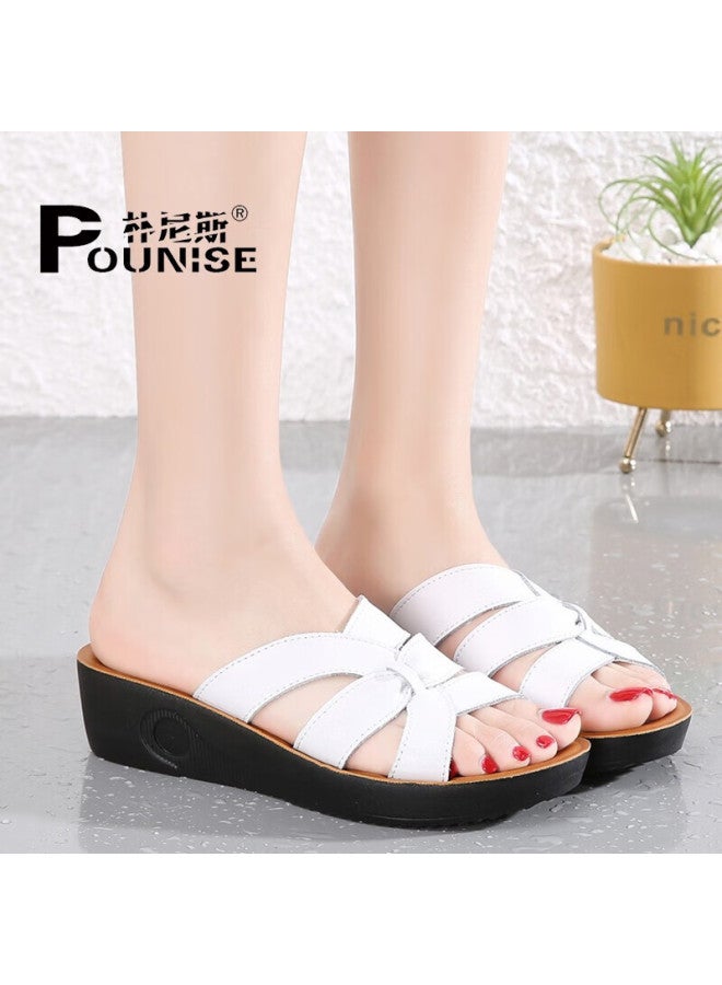 Pounise منصة الموضة الصنادل إسفين المرأة مريح مفتوح إصبع القدم سميك النعل أم الصنادل Pdx-0520 أبيض 35/225 - Image 1