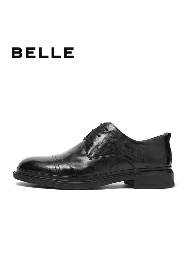 Belle Men's Genuine Leather Business Shoes For Commuting, Spring And Summer, Wedding, Workplace Formal Shoes, Black Size 41 - Image 1