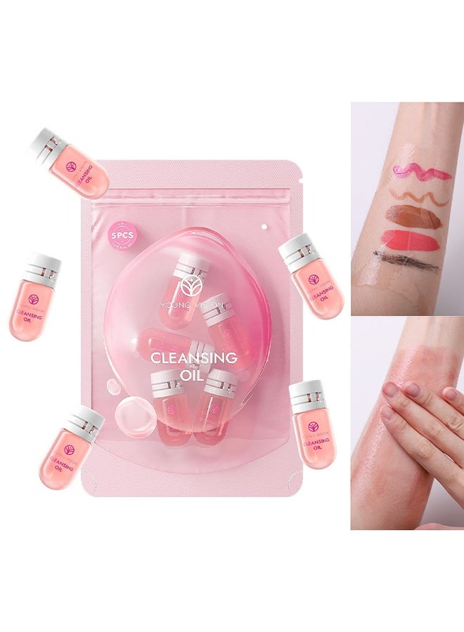 يونج فيجن زيت تنظيف، كبسولة زيت تنظيف للاستخدام الواحد ومحمولة للسفر ورحلات العمل، تنظيف وترطيب 2 في 1، برائحة الورد، عناية لطيفة بالبشرة لجميع أنواع البشرة، 2 مل (5 قطع) - Image 1