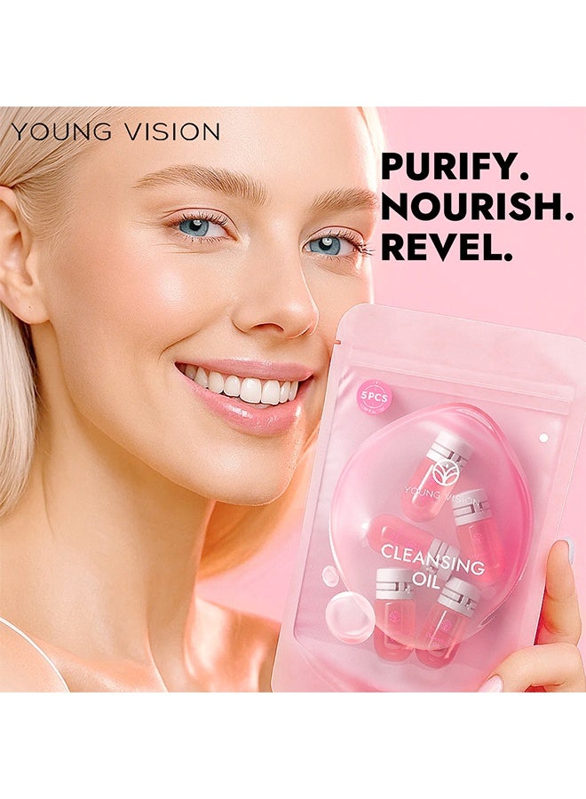 يونج فيجن زيت تنظيف، كبسولة زيت تنظيف للاستخدام الواحد ومحمولة للسفر ورحلات العمل، تنظيف وترطيب 2 في 1، برائحة الورد، عناية لطيفة بالبشرة لجميع أنواع البشرة، 2 مل (5 قطع) - Image 2