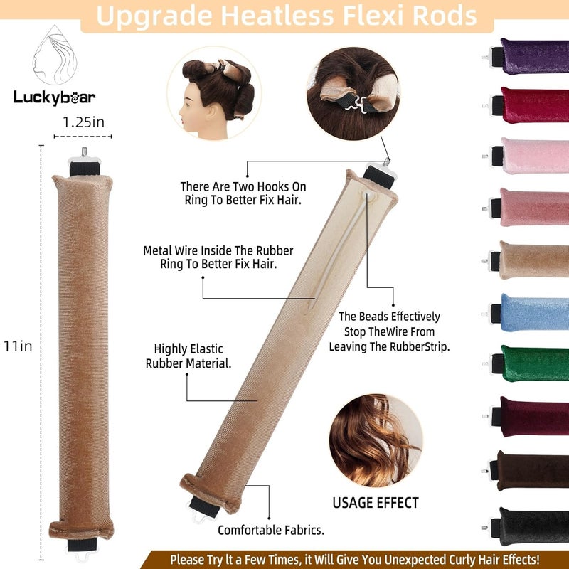 Etta Heatless Hair Curler Jumbo Set, Overnight Rods for No Heat Curls - Velvet Satin Flexi Rods Sleep in Curlers Blowout, Hair Styling Accessories with Silk Scarf 3pcs Multicolour - Image 2