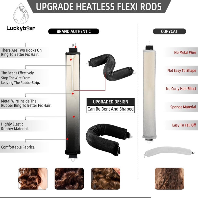 Etta Heatless Hair Curler Jumbo Set, Overnight Rods for No Heat Curls - Velvet Satin Flexi Rods Sleep in Curlers Blowout, Hair Styling Accessories with Silk Scarf 3pcs Multicolour - Image 4