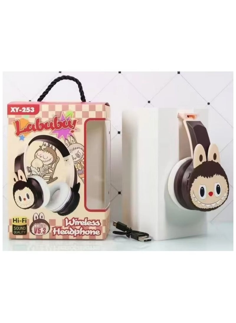 LABUBU Kids Cartoon Foldable Wireless BT Headphones Monster Labububu Scalable Childrens Girl Earphone Headset XY-253  - Image 2